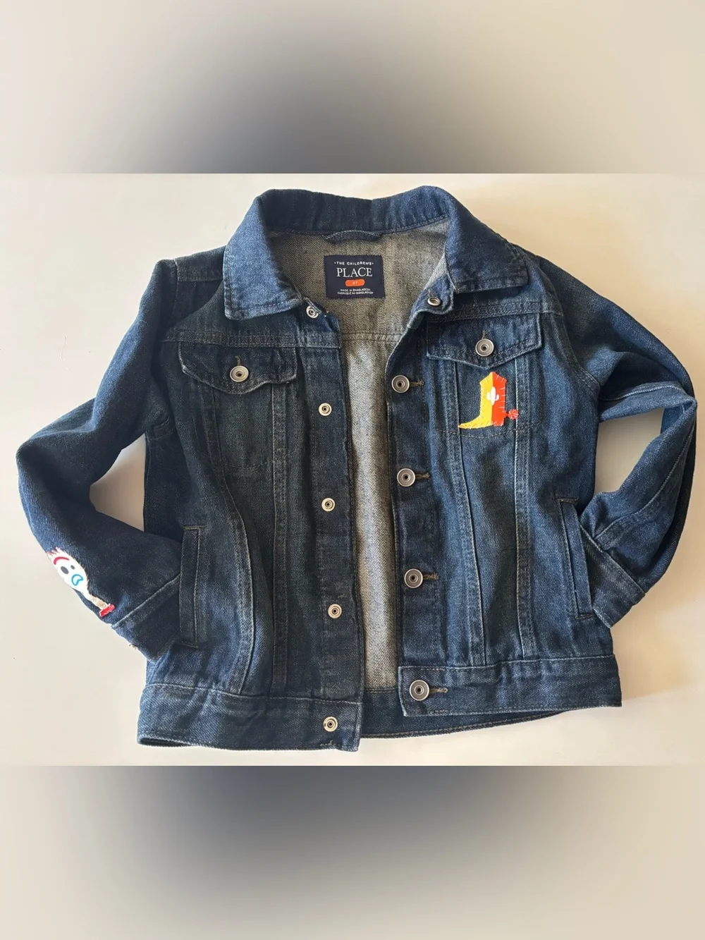 Boys Dark Blue Denim Jacket with hand sewn on Toy Story Patches